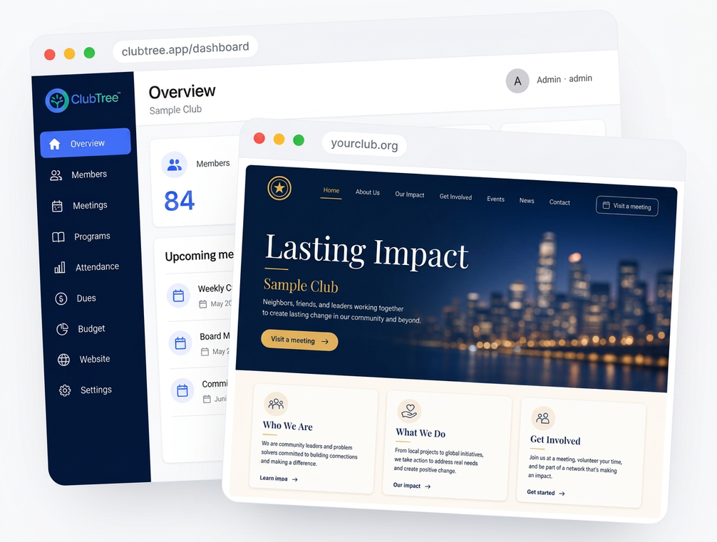 Public club website for a sample club built with ClubTree